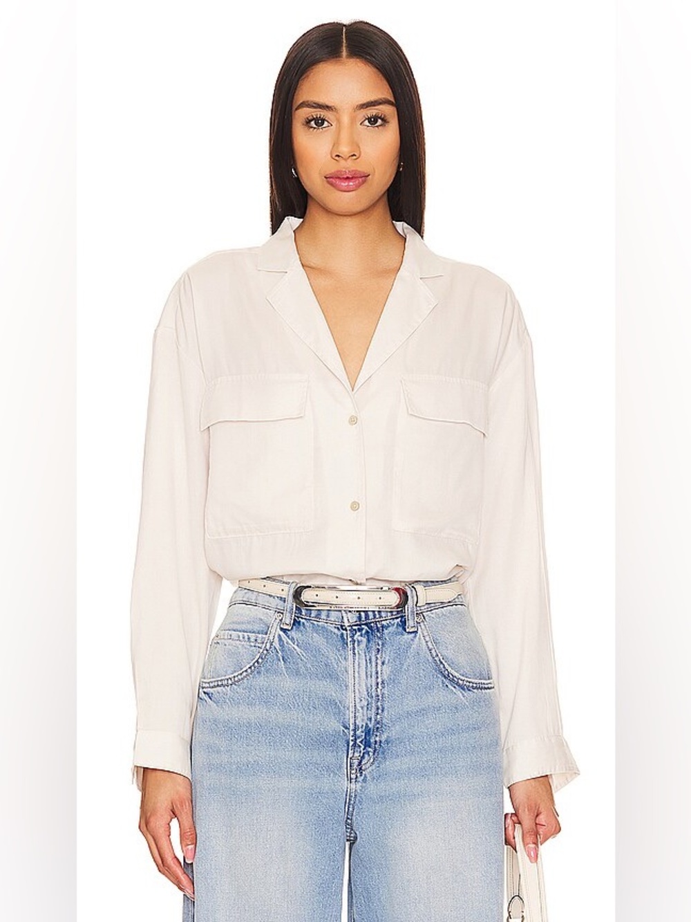 🆕 Pistola Irene Oversized Cream Button-Front Camp Collar Shirt Blouse NWT SZ XS